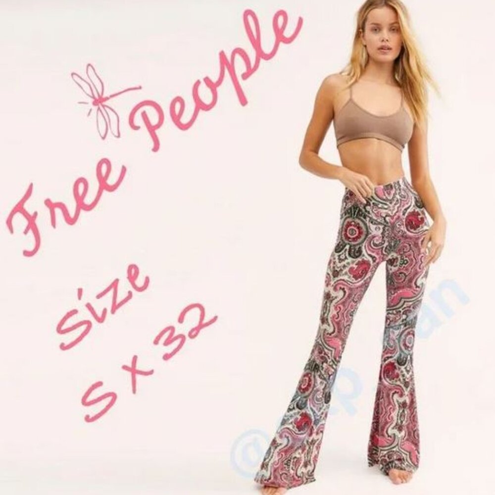 Free People Harper Printed Elastic Waist Flare Pants, XS